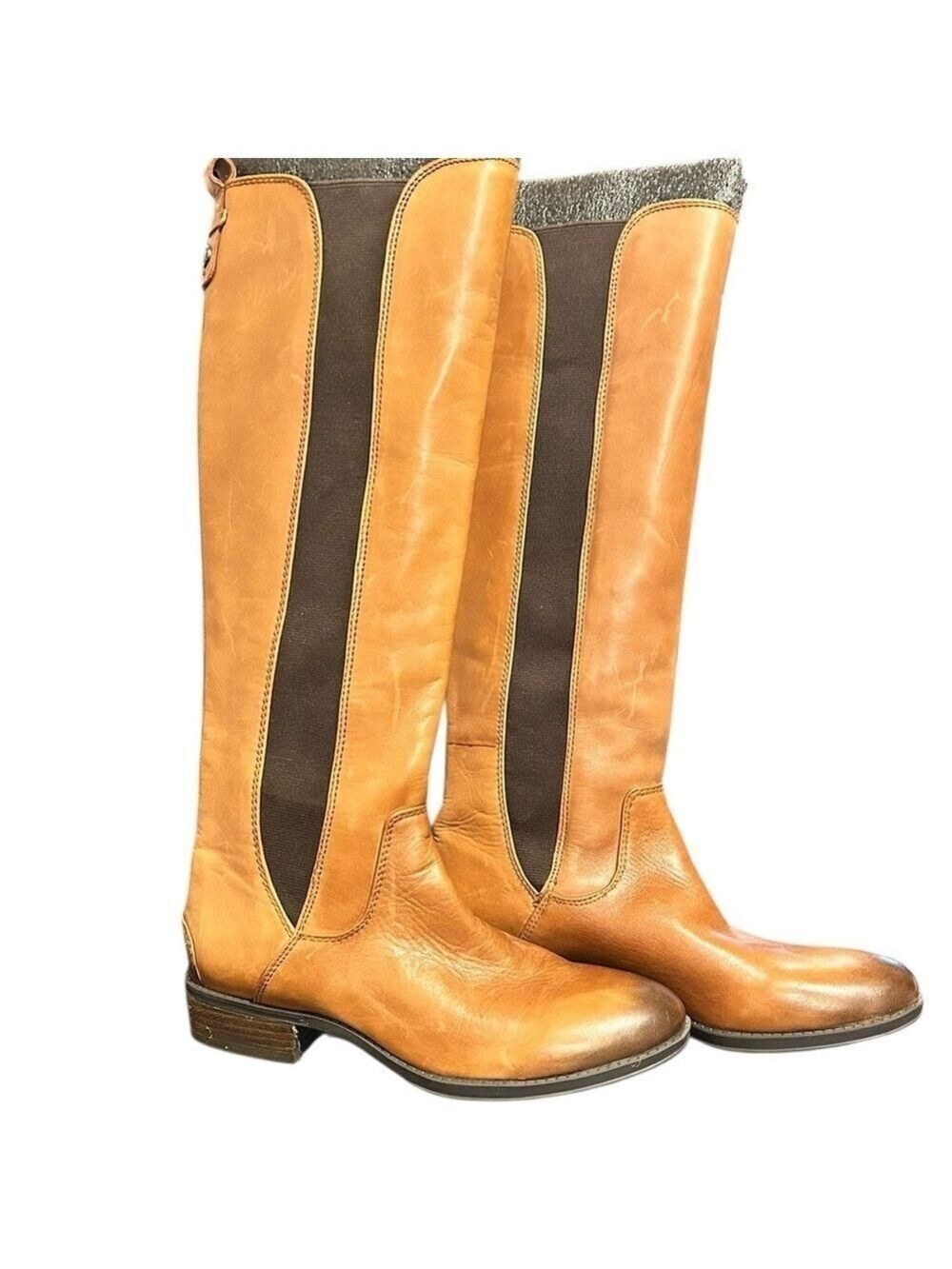 SAM EDELMAN Paradox Whiskey Brown Leather Elastic Gore Sides Knee-High Boot 6.5